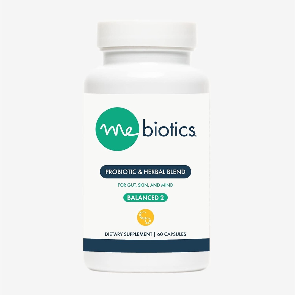 Microbiome Labs Mebiotics Probiotic & Herbal Supplement Balanced 2 - Bacillus Subtilis & Lemon Balm for Skin + Gut Health - Oral Probiotics to Support Gut, Mind & Skin (60 Count)