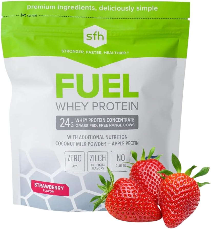 SFH Paliwo Białko serwatki w proszku Great Desting Trass Fed Serwatka 124; MCTs & Fiber for Energy Bilans 124; All Natural Bilans 124; Soy Free, Gluten Free, No RBST, No Sztuczne aromaty (Truskawka (1.6lb Bag)))