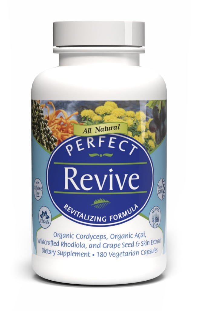 Perfect Supplements - Perfect Acai Revive - 180 Kapsułek - Acai organiczna, Cordyceps, ekstrakt z nasion winorośli i Rhodiola Rosea