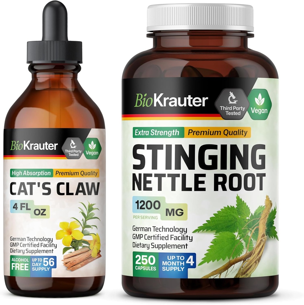BIO KRAUTER Koty Pazur nalewka 4 Fl. Oz. & Stinging Nettle 250 Kapsułki