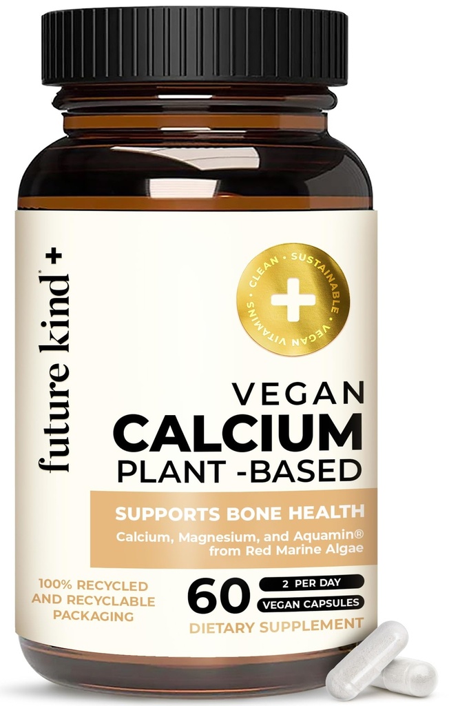 Future Kind Vegan Calcium Supplement - Supplement Magnezu Wapnia bazujący na plantacjach zabarwiony z Islandii dla Teeth & Bone Support (60 kapsułek)