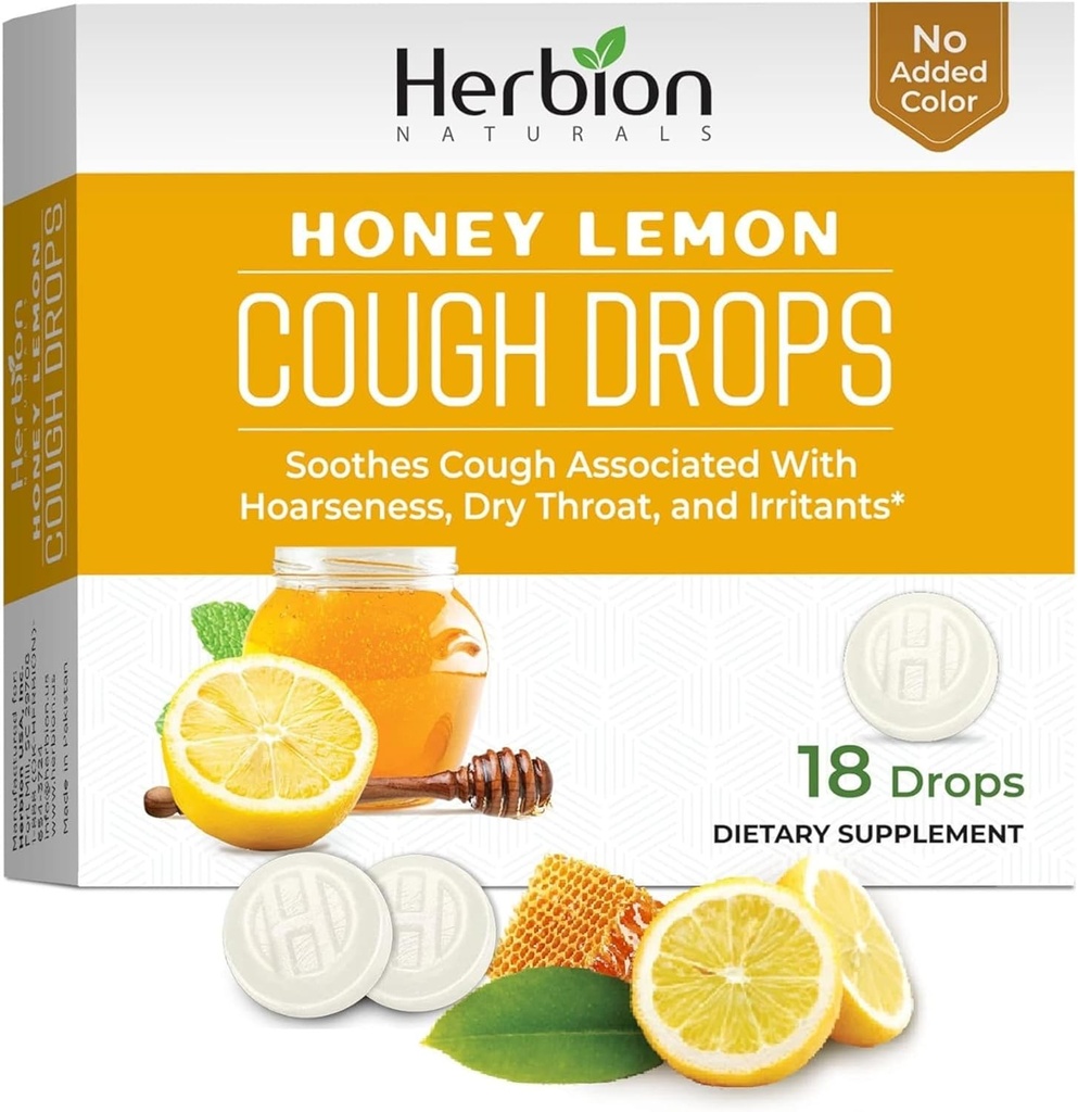 HERBION Naturals Kaszel Drops, Suplement diety, Koszy Kaszel, dla dorosłych i dzieci powyżej 6 lat, bez sztucznego zapachu, bez dodawanego koloru (18 Hrabia (Pack of 1), Honey Lemon)