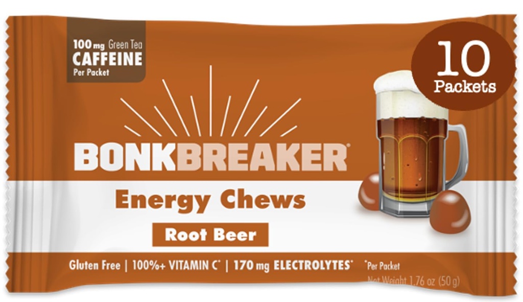 Bonk Breaker Energy Chews, Dairy-Free, Gluten- Free Składniki do zapewnienia szybkiej energii i ostrości, 1 Pudełko z 10 Pakiety, Piwo korzenne