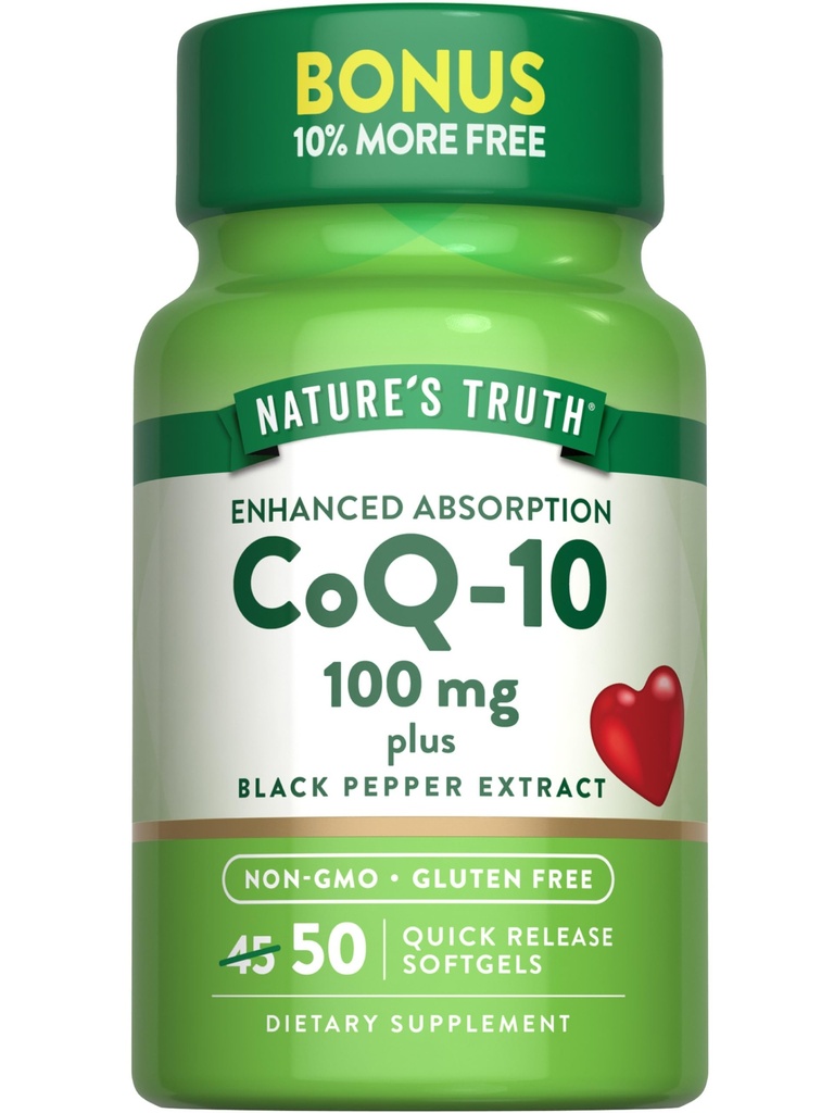 Nature 's Truth CoQ10 100mg Between 124; 50 Softgels Between 124; Plus Black Pepper Extract Between 124; Non-GMO i gluten