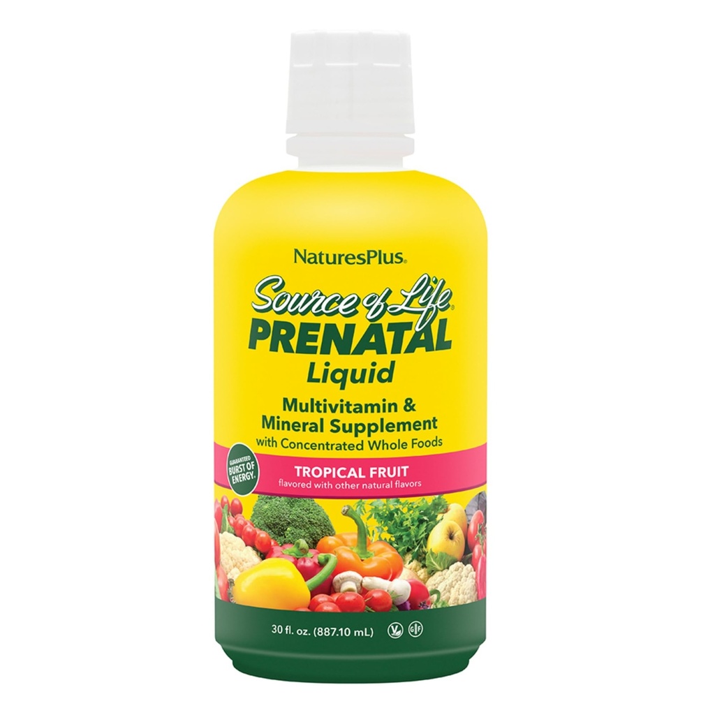 Natury Plus Źródło Żywotny ciecz, Owoce tropikalne - 30 fl oz - Multivitamin & Suplement mineralny - Wsparcie żywieniowe w czasie ciąży - Gluten Free, Wegetarianin - 30 Służenie