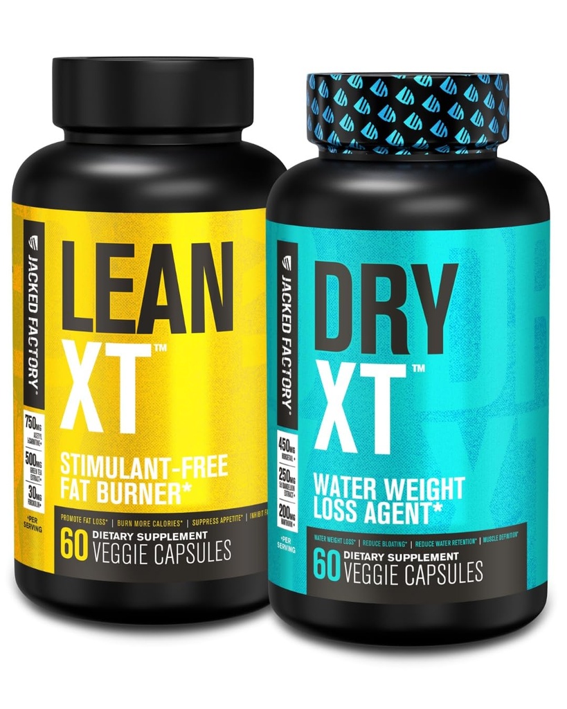 Jacked Factory Stim-Free Weight Loss Stack - Lean XT Stim-Free Fat Burner and Dry XT Water Pills for Bloating Reduction (30 Day Supply)