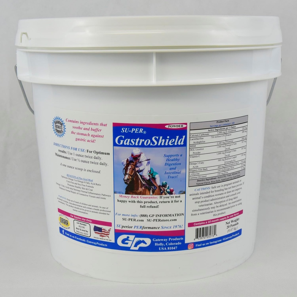 SU- PER GastroShield Probiotyki Equine Proszek - Suplement do trawienia koni dla zdrowia żołądka - Wspiera zdrową trakturę i trakturę jelitową - 20 funtów, 10 miesięcy dostaw