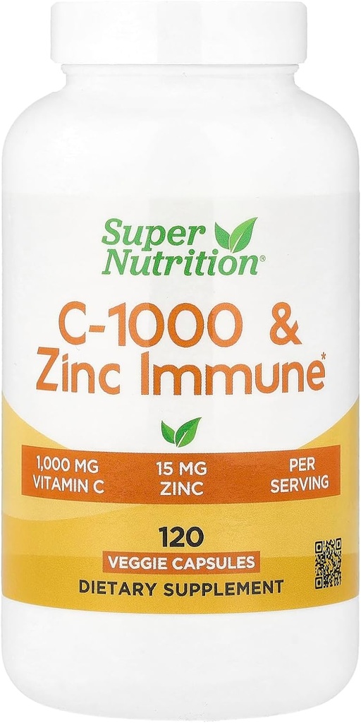 SuperNutrition, C- 1000 & Zinc Immune, Sezonowa Formuła Wsparcia *, Antyoksydant Protection *, 120 Day Supply (Packaging May Vary)