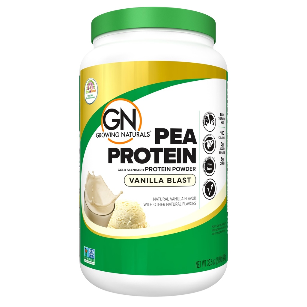 Rosnące naturalne surowe białka grochu w proszku, białko roślinne wegańskie, BCAA, Low- Carb, Low- Sugar, Vanilla Blast, 2 Funt (Opakowanie po 1)