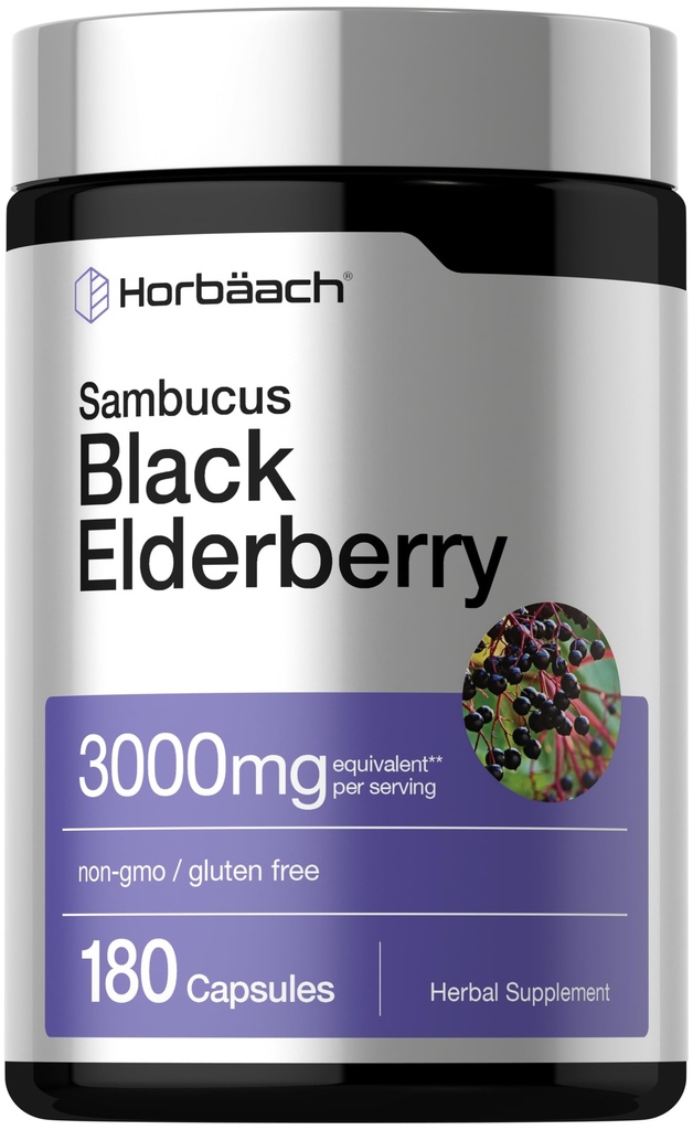 Horbäach Black Elderberry Breath 124; 3000mg Capsules Breath 124; 180 Count Death 124; Non- GMO, Gluten Free Belgium 124; Sambucus Extract Supplement