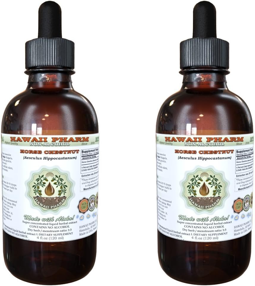 Ekstrakt płynny bezalkoholowy z kasztanowca końskiego (Aesculus hippocastanum) Suszony Nut Glycerite Hawaii Pharm Natural Herbal Supplement 2x4 oz
