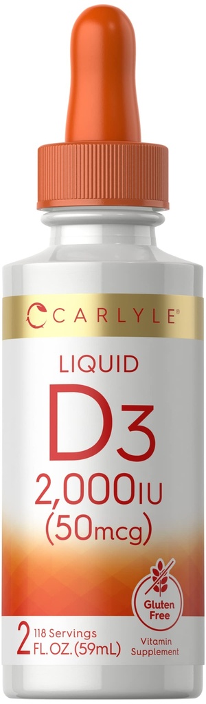 Carlyle Liquid Witamina D3 Bilans 124; 2000 IU 124; 2 oz Bilans 124; Wegetarian, Non-GMO i Gluten Free Formula 124; 50mcg Bilans 124; Witamina D Płynne Krople dla dorosłych