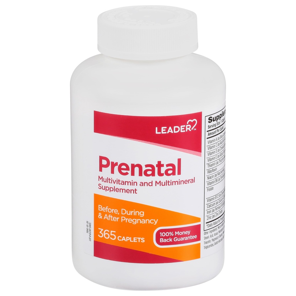 LEADER Prenatal Multivitamin z 800mcg Kwas foliowy i zasadnicze składniki odżywcze dla zdrowej ciąży i rozwoju płodu, DHA, Witamina o dużej mocy do oczekiwania mamy, Codzienne wsparcie, 365 Kaplety