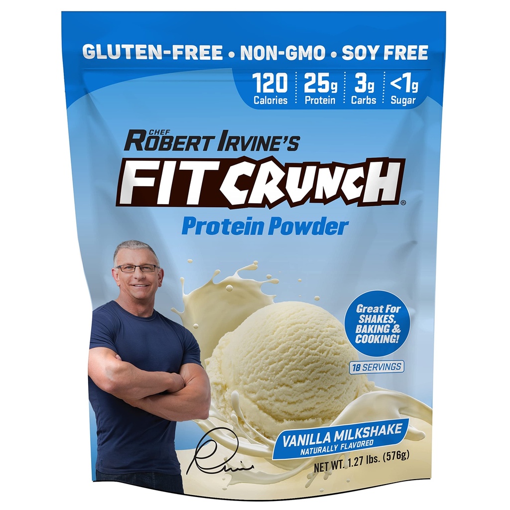 FITCRUNCH Tri- Mieszanka białka serwatki, Keto Friendly, Niskie kalorie, Wysokie białko, Gluten Free, Soy Free (18 Sług, Vanilla Milkshake)