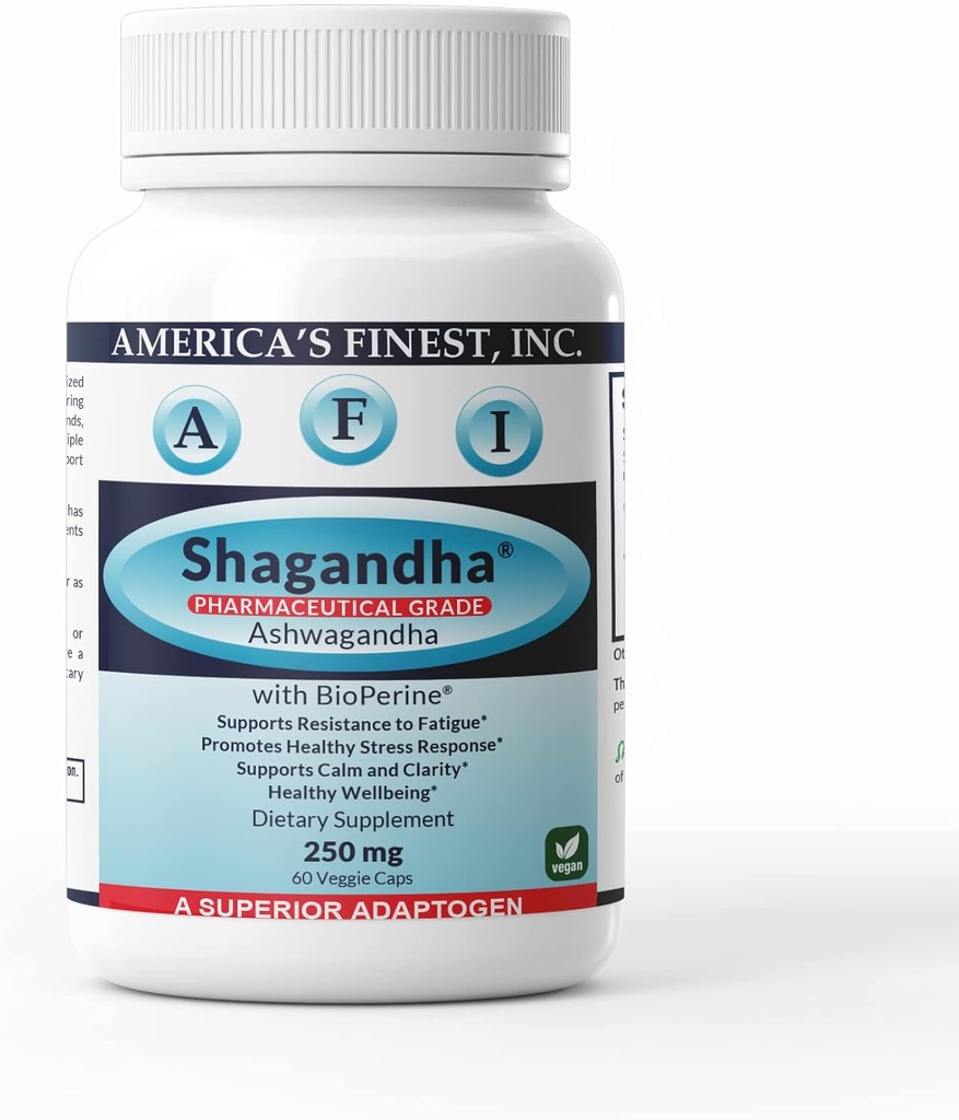 AFI Shagandha Bilans 124; Pure Ashwaganha Root Extract 124; Once Daily Bilans 124; Capsule 250 mg Bilans 124; BioPerine for Absorption Bilans 124; Supplement for Adrenal Fatigue, Calmness and Clarity Bilans 124; Women & Men