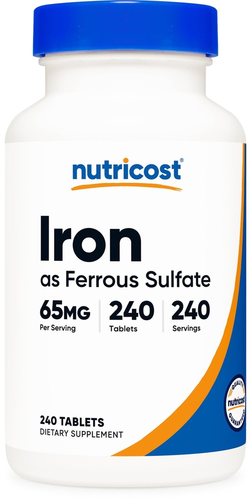 Nutricost Żelazo (jako siarczan żelaza) 65mg, 240 Tablets - Non-GMO, Gluten Free