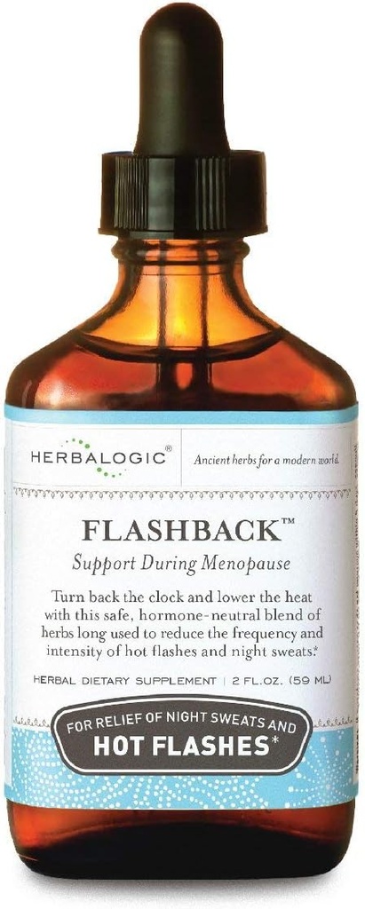 Herbalogic - Flashback płynne krople ziołowe - Natural Relief for Menopauzal Hot Flashes, nocne poty, bezsenność, irytacyjność & Mood Swings - 2 Fl. Oz.