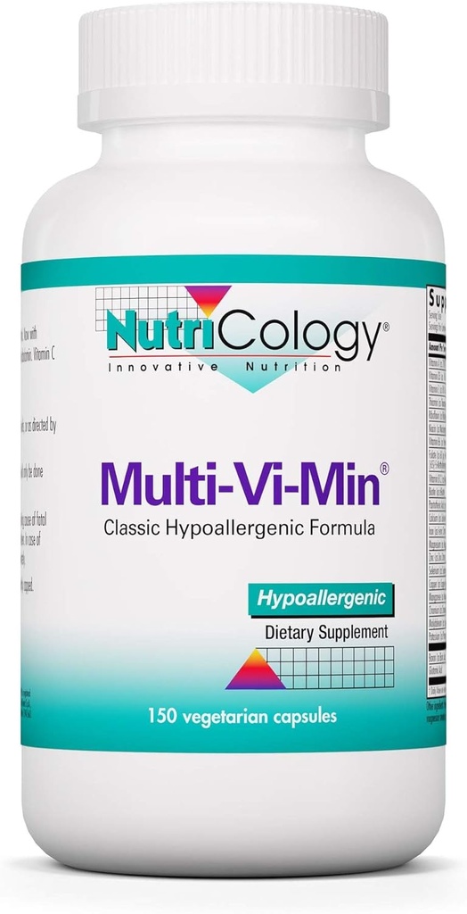 Nutricology Multi- Vi- Min Suplement - Multiwitamina dla mężczyzn i kobiet, z żelazem, Codzienne witaminy, dla dorosłych, Wysoka potencja, Biodostępny, Kapsułki wegetariańskie - 150