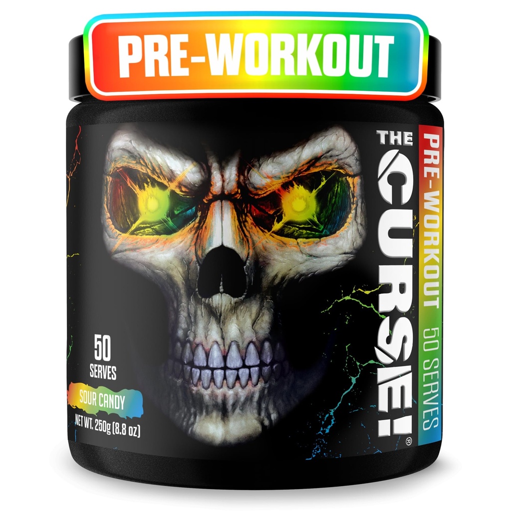 JNX SPORTS Klątwa! Wstępne ćwiczenia Proszek dla mężczyzn i kobiet, Kofeina, Beta- Alanina, Kreatyna, L- Cytrulina, 50 Sług, Sour Candy Flavor - Boost Energy, Siła i Focus