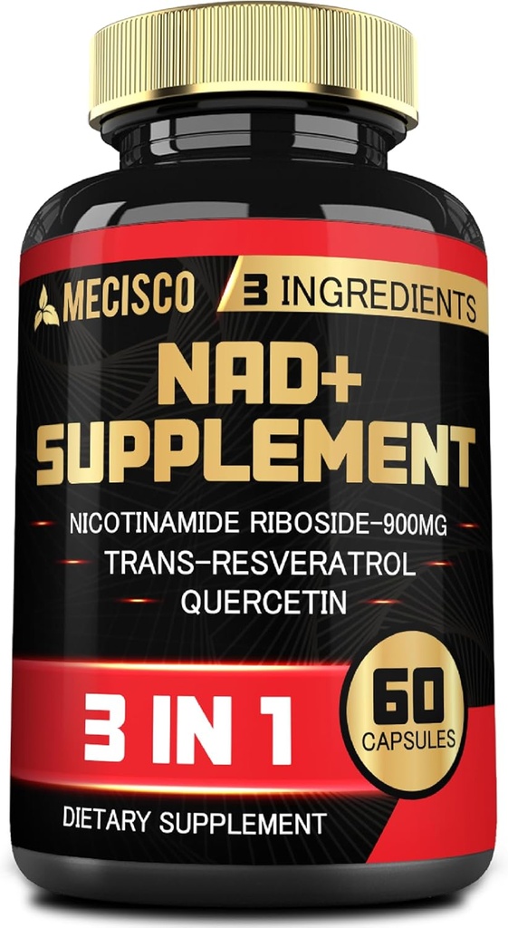 3in1 NAD + Suplement 1200Mg - Nikotynamid Ribozyd z Trans Resveratrol & Quercetin - Aktywność komórkowa, Immunitet, Zdrowie Starzenie - 60 Zaopatrzenie liczenie na 30 Dni