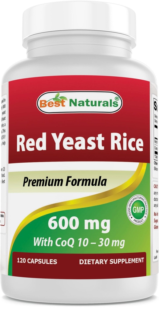 Najlepszy Naturals Red Yeast Rice z CoQ10, 120 Kapsułki - Formuła sercowo- naczyniowa zawiera 600 mg Red Yeast Rice ans 30 mg CoQ10