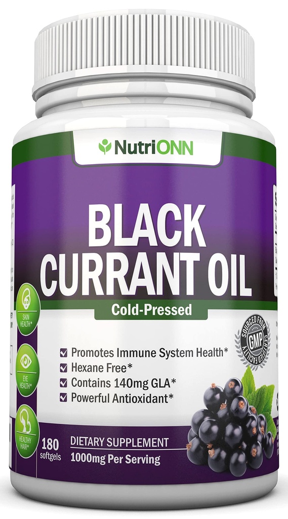 Czarny olej porzeczkowy - 1000 Mg - 180 Softgels - Cold- Pressed Pure Black Seed Oil - Hexane Free - 140mg GLA Per Serving - Reguluje równowagę hormonalną - Wielki dla układu immunologicznego, włosów i skóry