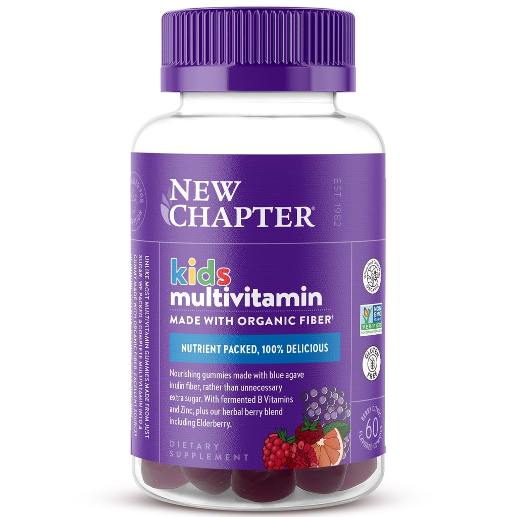 Nowy rozdział Dzieci Multivitamin Gummies - 65% Mniej cukru, Dzieci Gumy Witaminy z witamin C, D3 i cynku, Non-GMO, Gluten Free, Berry- Citrus, 60ct