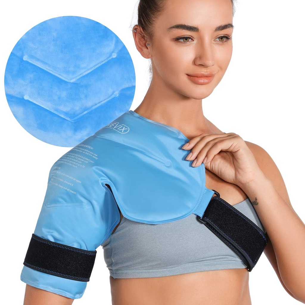 RevIX Ramię Ice Pack dla Rotator Cuff Cold Therapy, Ramię żel Ice Pack dla urazów wielokrotnego użytku, Elastyczne Zimne Owinięcie Kompresji Post- Workout Recovery, Zmęczenie i Dyskomfort Ramienia, Niebieski
