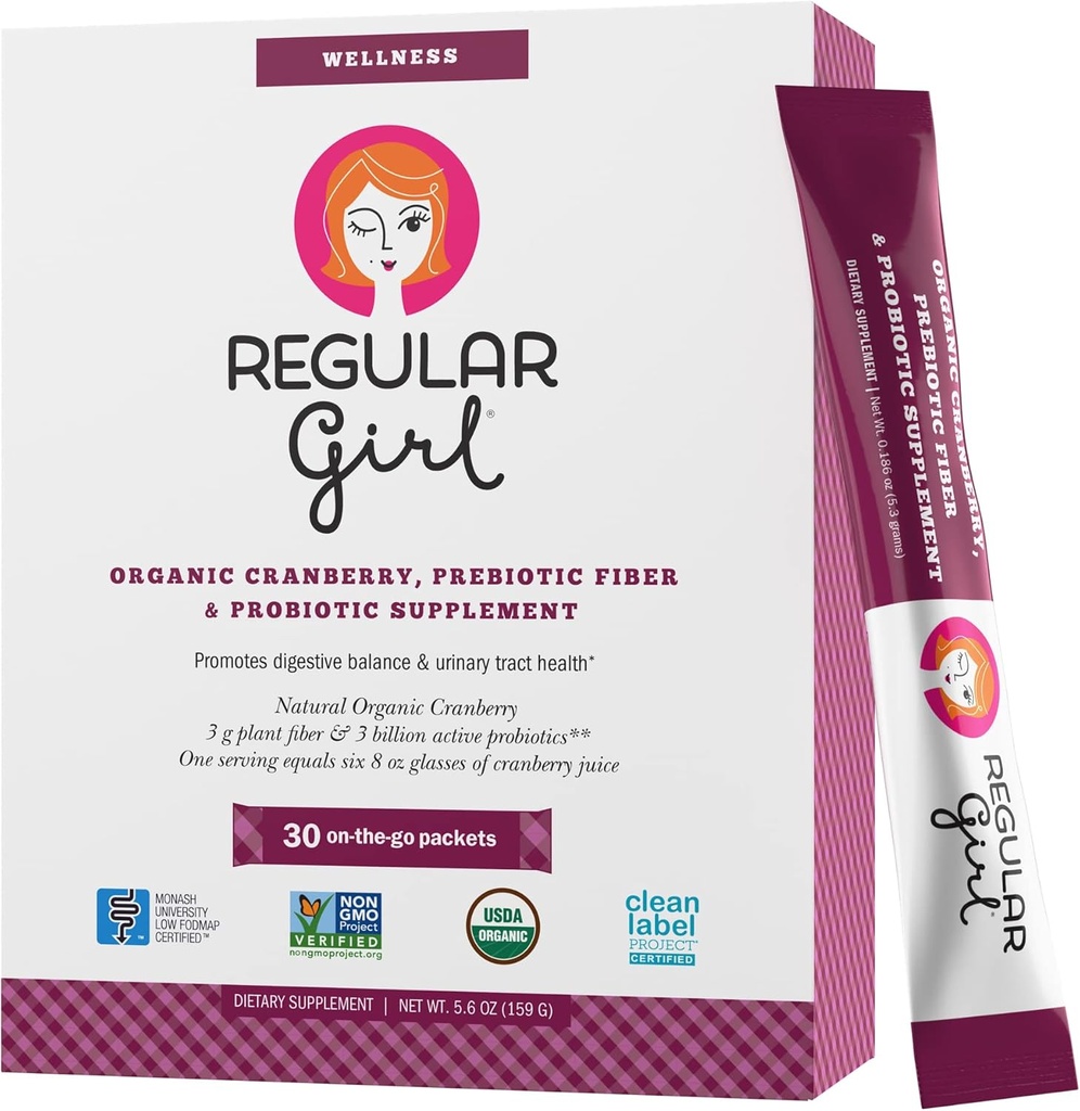 Regularne Dziewczyna Wellness - Żurawina organiczna, Fiber prebiotyczny i suplement probiotyczny, 30 Służenie