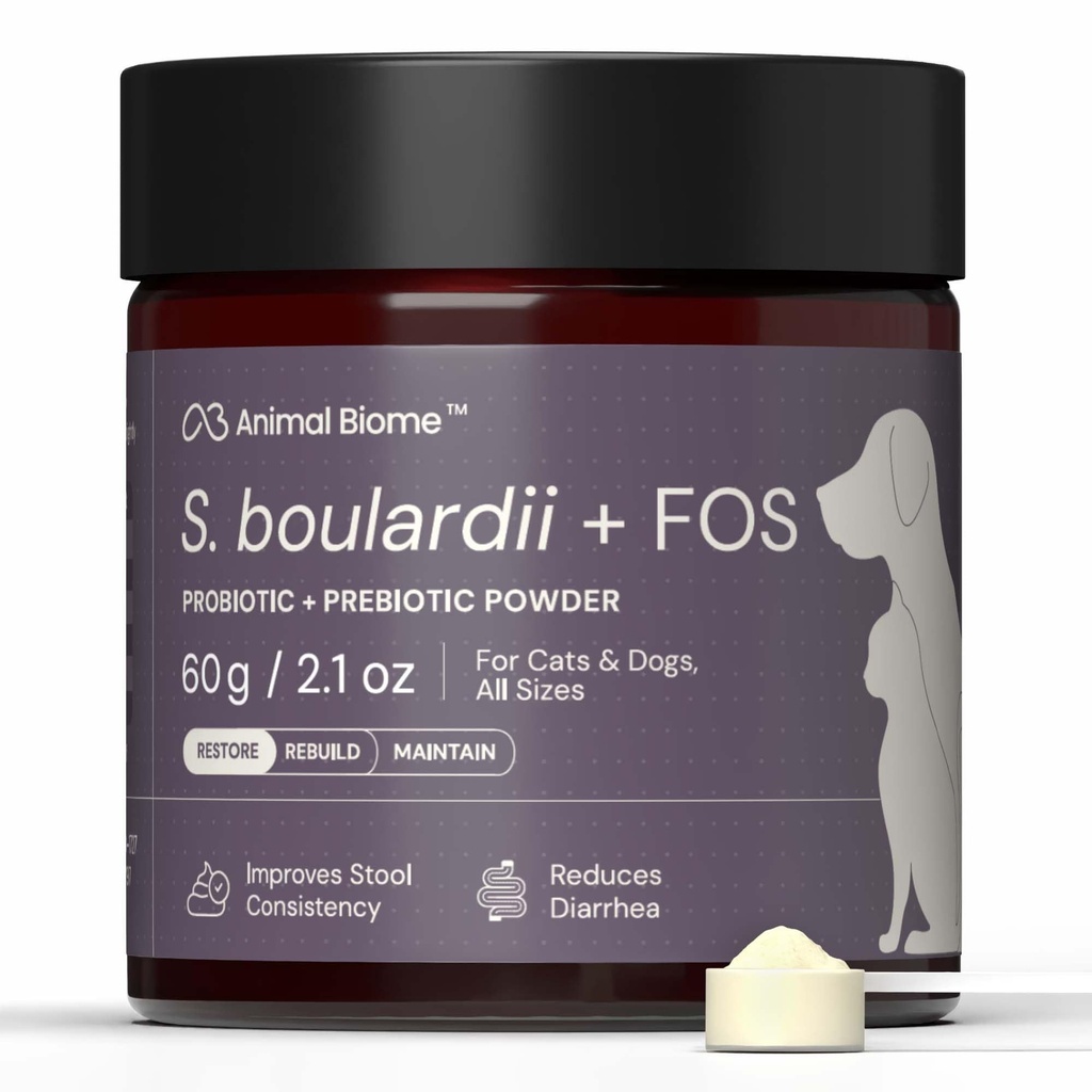 AnimalBiome Pet Probiotics - S. boulardii + FOS Probiotyczny i prebiotyczny proszek dla psów i kotów 60g