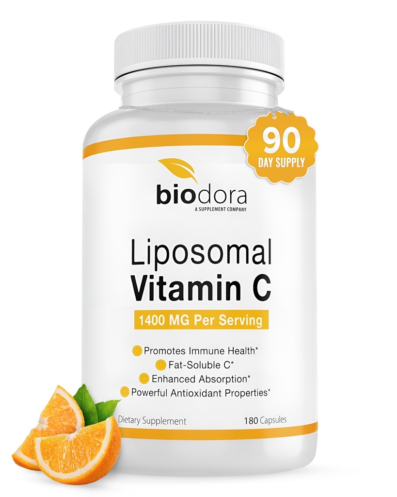 Witamina Liposomalna C, Zdrowy system immunologiczny, Wspiera zdrowie serca, Zwiększony poziom energii, Właściwości przeciwutleniające, 1400mg na Służenie, 180 Kapsułki