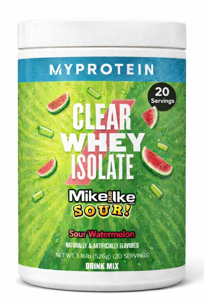 Myprotein Clear Serwatka Isolate Protein Powder, 20 Słupki (1.1lbs) Owoce Mike i IKE Sour Arbuz Drink Mix, 20 g Białko na Serving, Dzienny napój dla Superior Performance