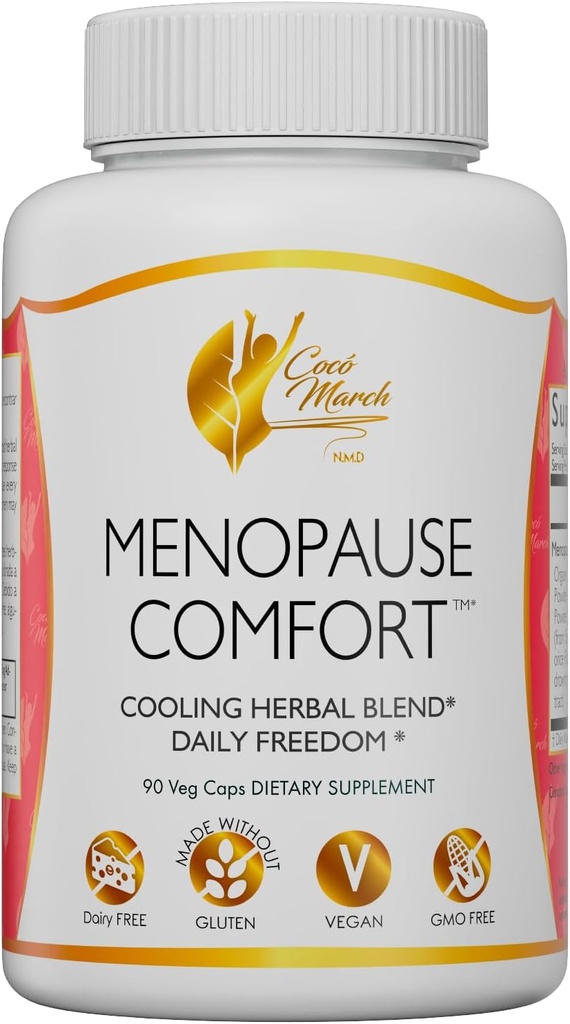 Cocó March N.M.D Menopauza Comfort Szybka ulga od Flushing, Chłodzenie Herbal Mieszanka - Dairy Free, Gluten Free, Wegan, GMO Free, 90 Veggie Caps