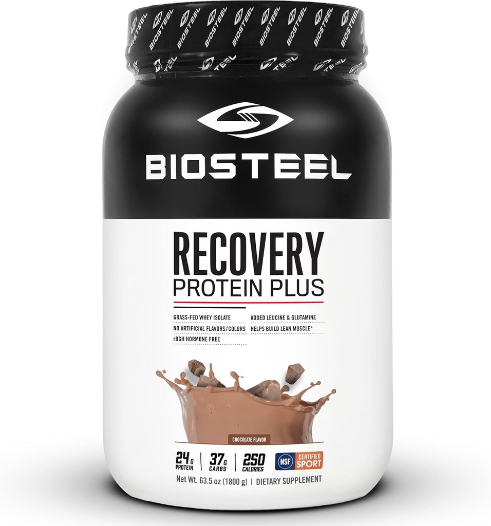 BIOSTEEL Recovery Protein Plus Powder Supplement, Grass- Fed i Non-GMO Formuła, Czekolada, 27 Służenie
