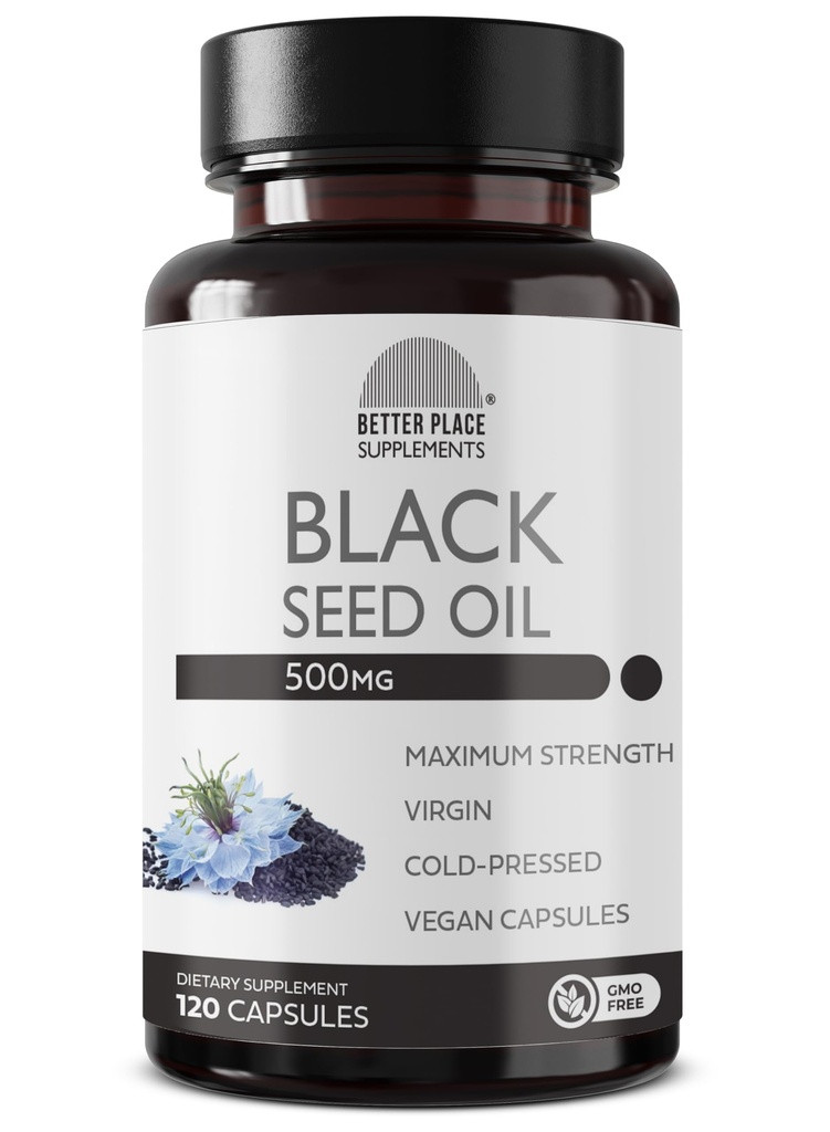 Black Seed Oil Kapsułki 124; (Non-GMO & Wegan) Nigella tłoczony Sativa zapewnia czysty czarny komin Nasienie oleju 124; Super przeciwutleniacz do trawienia, Łączniki, Włosy i skóry 124; 500mg na kapsułkę