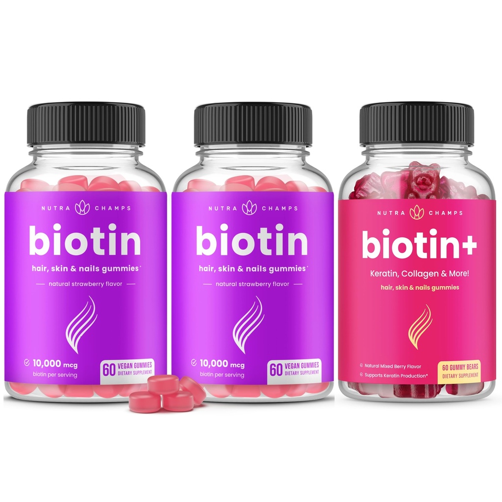 NutraChamps Complete Biotin Bundle for Hair, Skin & Nails. 2 opakowania Biotin & Biotin +