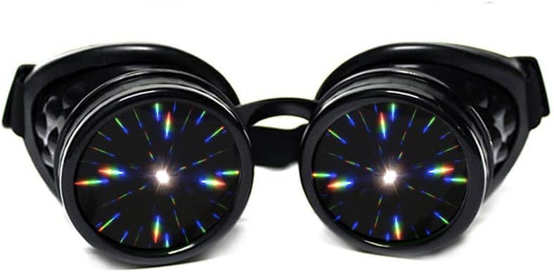 Gogle GloFX Black Paded Diffraction, Mniejsze soczewki, wersja limitowana - Raves, EDM Festival Akcesoria, Light Show, Club, Concert Wear - 3D Rainbow Prism Kalejdoskop