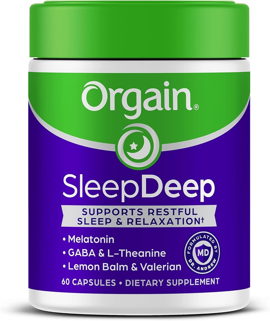 Orgain SleepDeep, Melatonin Sleep Assistance Supplement with Magnezu, GABA, L- Theanine, L- Tryptofan, Rumianek, Lemon Balm & Valerian Root, Gluten Free, Doctor Pinterated - 60 Count, 30 Day Supply