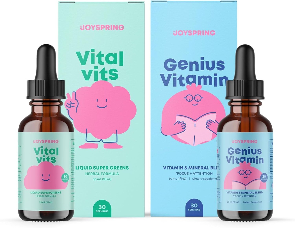 JoySpring Daily Multivitamin z Burdock Root & Elderberry Bundle 124; Dzieci Witaminy naturalnie Sourced, Non-GMO, Non-Alcoholic Liquid Formuła, Immunitet Zdrowie Wsparcie 124; Wegan & Suplementy wegetariańskie