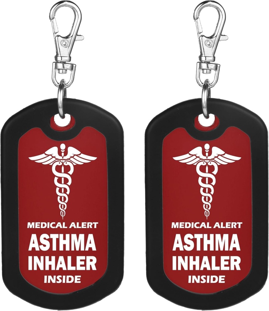 Mnmoom 2pcs Astma Inhaler Wewnątrz Tag- Red Medical Alert Zipper Pull Bag Tag
