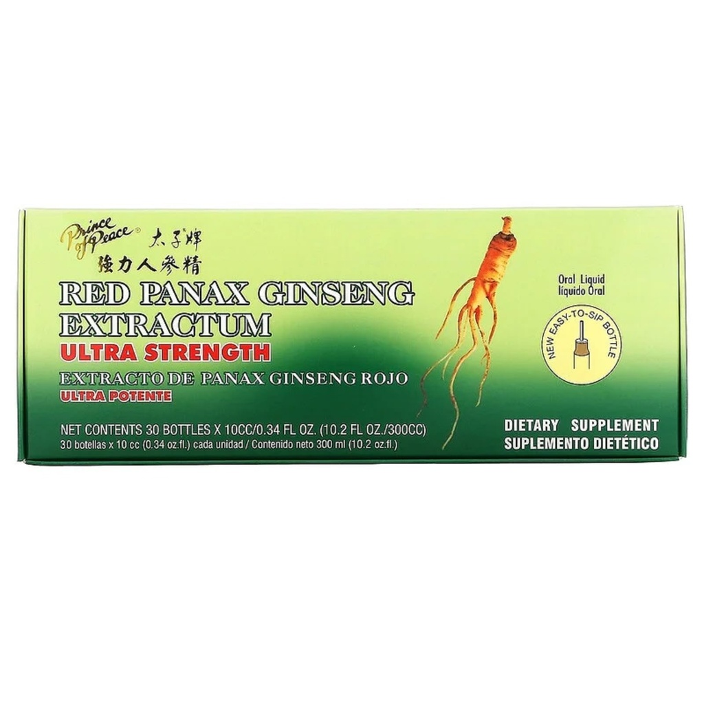 Prince Of Peace Red Panax Ginseng Extractum Ultra Siła, 0.34 fl. oz. Każdy - Suplement do Boostingu Mózgu - Red Panax Ginseng Shots - Wsparcie energii, nastrojów, & Focus - 2 Pack - 20 butelek