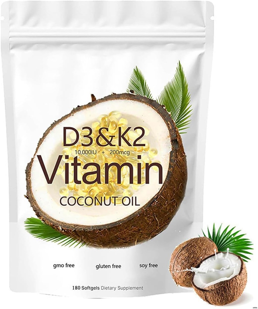 2-in-1 Witamina D3 K2 Suplement Softgel, 10000 IU VIT D3 + 200 MCG Witamina K2 (180 szt.)