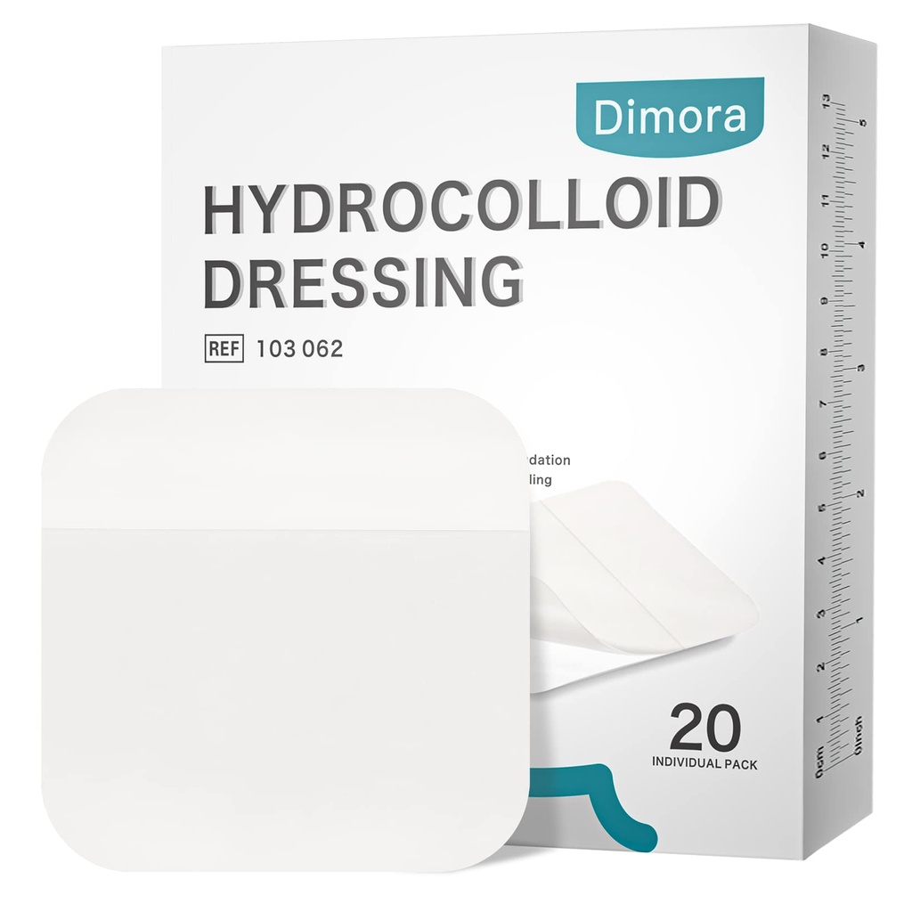 Dimora 20 Opakowania Hydrokoloidalne opatrunki do opatrunków, Ultra Cienki 4 "x 4" Duże opatrunki z klejem samoprzylepnym