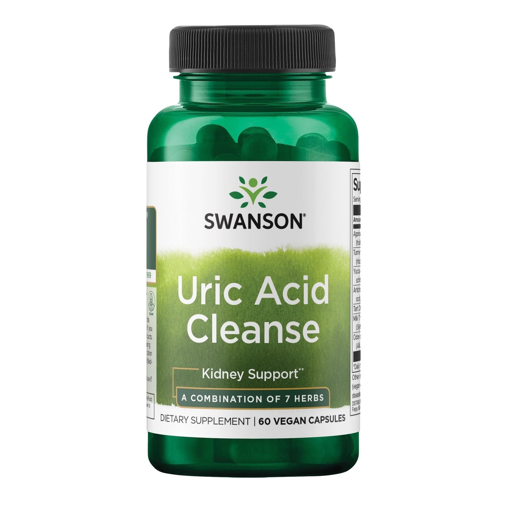 Swanson Uric Acid Cleanse - Natural Supplement Promoting Nerki Support - Funkcje potężne połączenie 7 Zioła - (60 Kapsułki wegetariańskie)