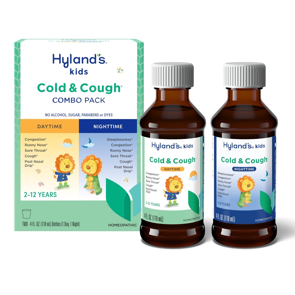Hyland 's Kids Cold and Cough, Day and Night Combo Pack, Cold Medicine for Ages 2 and up, Syrop Cough Medicine for Kids, Nasal Decongestant, 4 Fl Oz (Pack of 2)