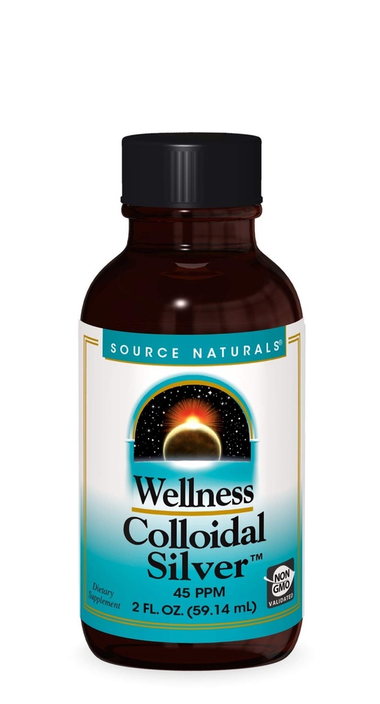Źródło Naturals Wellness Colloidal Silver 45 ppm, Wspiera fizyczne dobre samopoczucie * - 2 Fluid oz