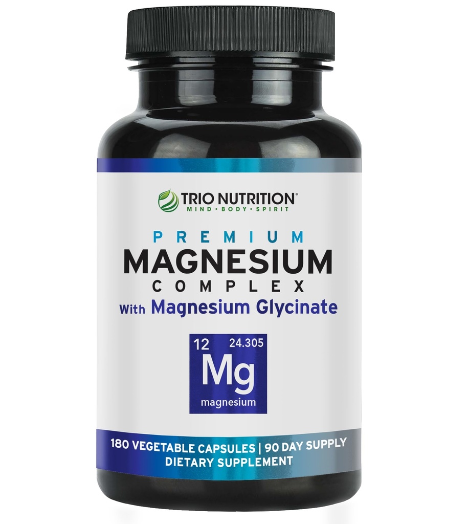Trio Nutrition Magnezu Complex 90 Day Supply 420 mg XI124; Natural Calm, Relax, Stress Relief, and Muscle Recovery XI124; Magnezu Glycinate Supplement with Witamina B6 for Rapid Absorption *