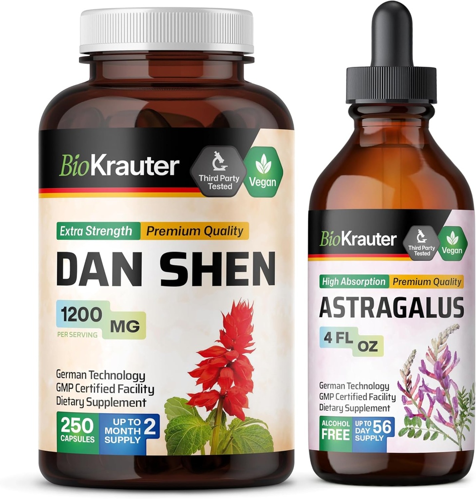BIO KRAUTER Dan Shen 250 kapsułki & Astragalus Tincture 4 Fl. Oz.
