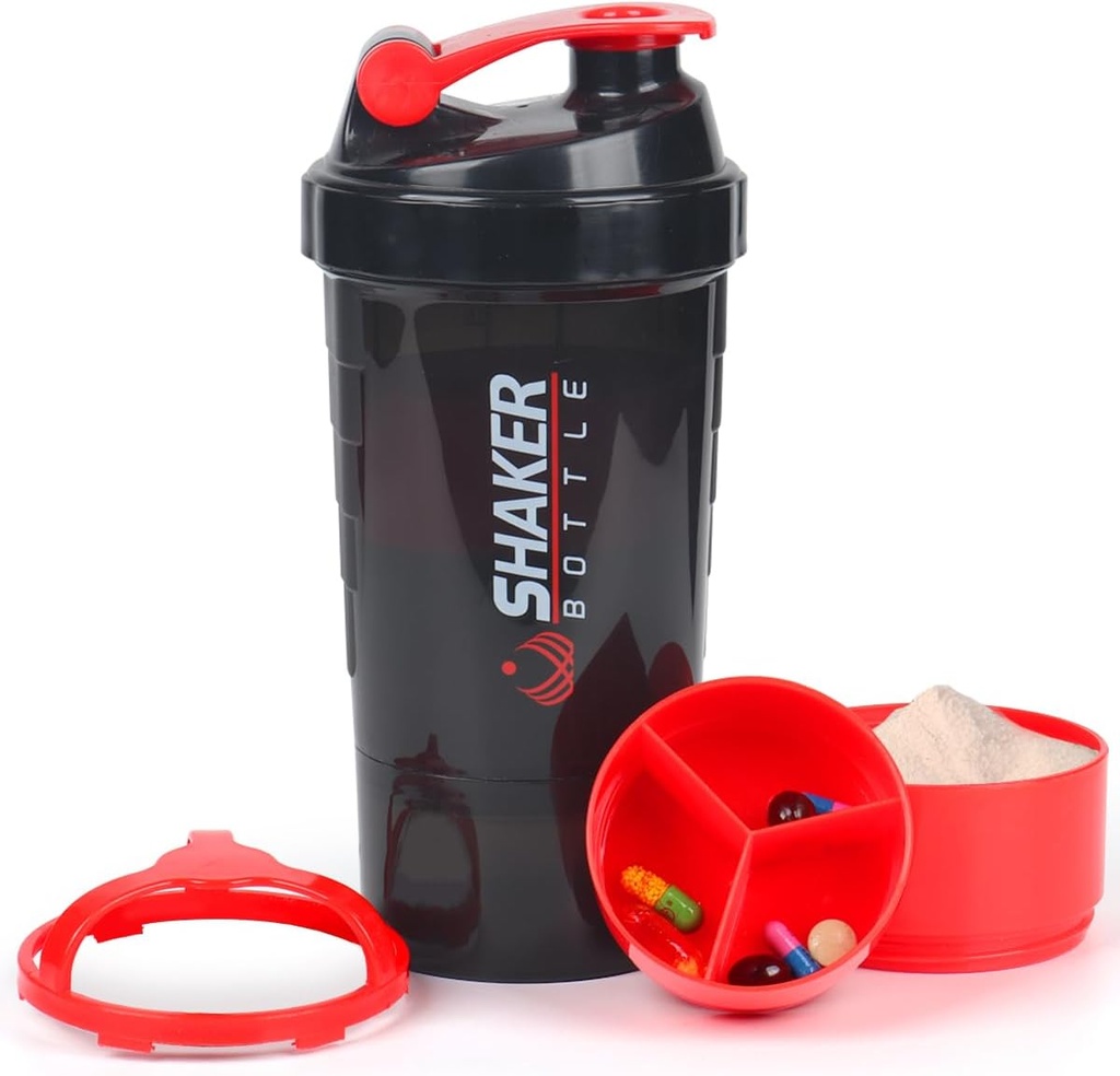 Butelka z protein shaker, 16 Oz Shake Cup do proszku proteinowego ze składowaniem, Sports Water Bottle, Non Slip 3 Warstwa Twist Off 3oz Cups z Pill Tray Leak Guak Butelki do mieszania białek