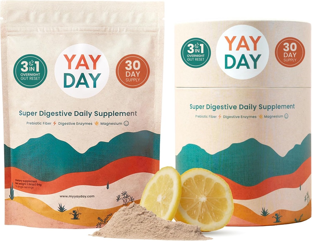 Enzymy pokarmowe Prebiotyczny suplement fiber w proszku - Codzienne Gut Health + Magnezu proszek do głębokiego snu, Regularność, Bloating & Zaparcia Relief - Citrus (37 Służenie)